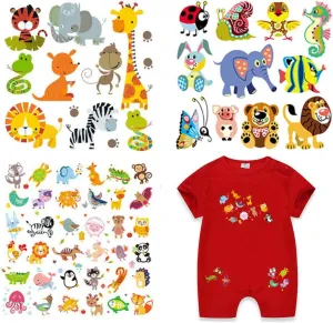 Animal Patches Stickers Butterfly Fox Lion Bear Fish Heat Transfers Iron on Appliques for Kids Babies Clothes Jeans T-Shirt Decorations