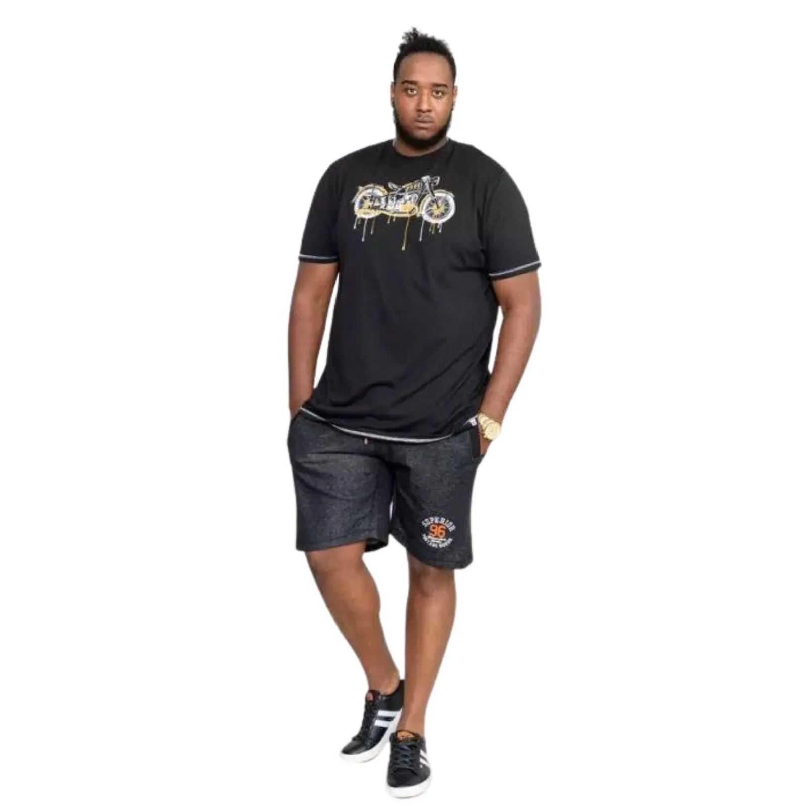 D555 Mens Rochester Big & Tall Motorbike Print T-Shirt - Black