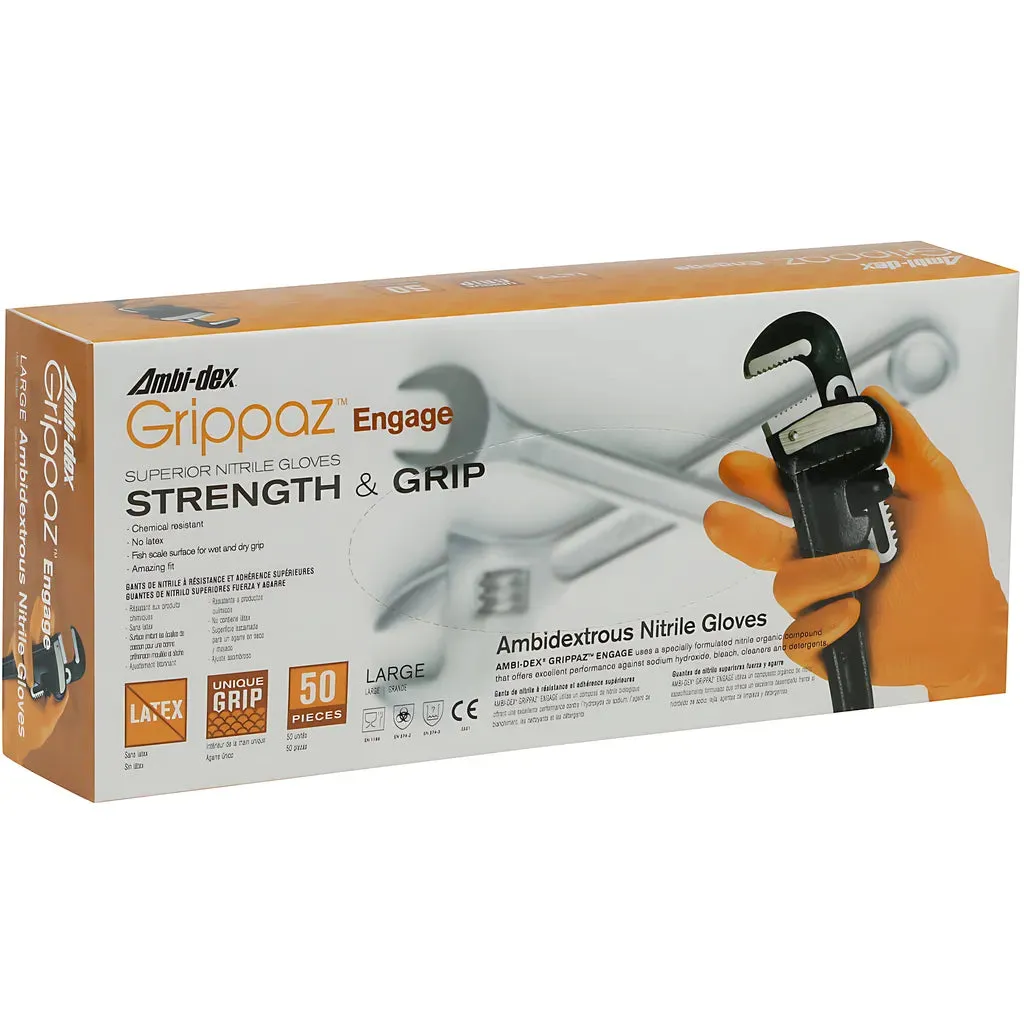 Grippaz 67-307/XL Extended Use Ambidextrous Nitrile Glove with Textured Fish Scale Grip - 7 Mil