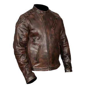 HMM521VB High Mileage Men's Vintage Brown Leather Jacket with Diamond Stitched Shoulders