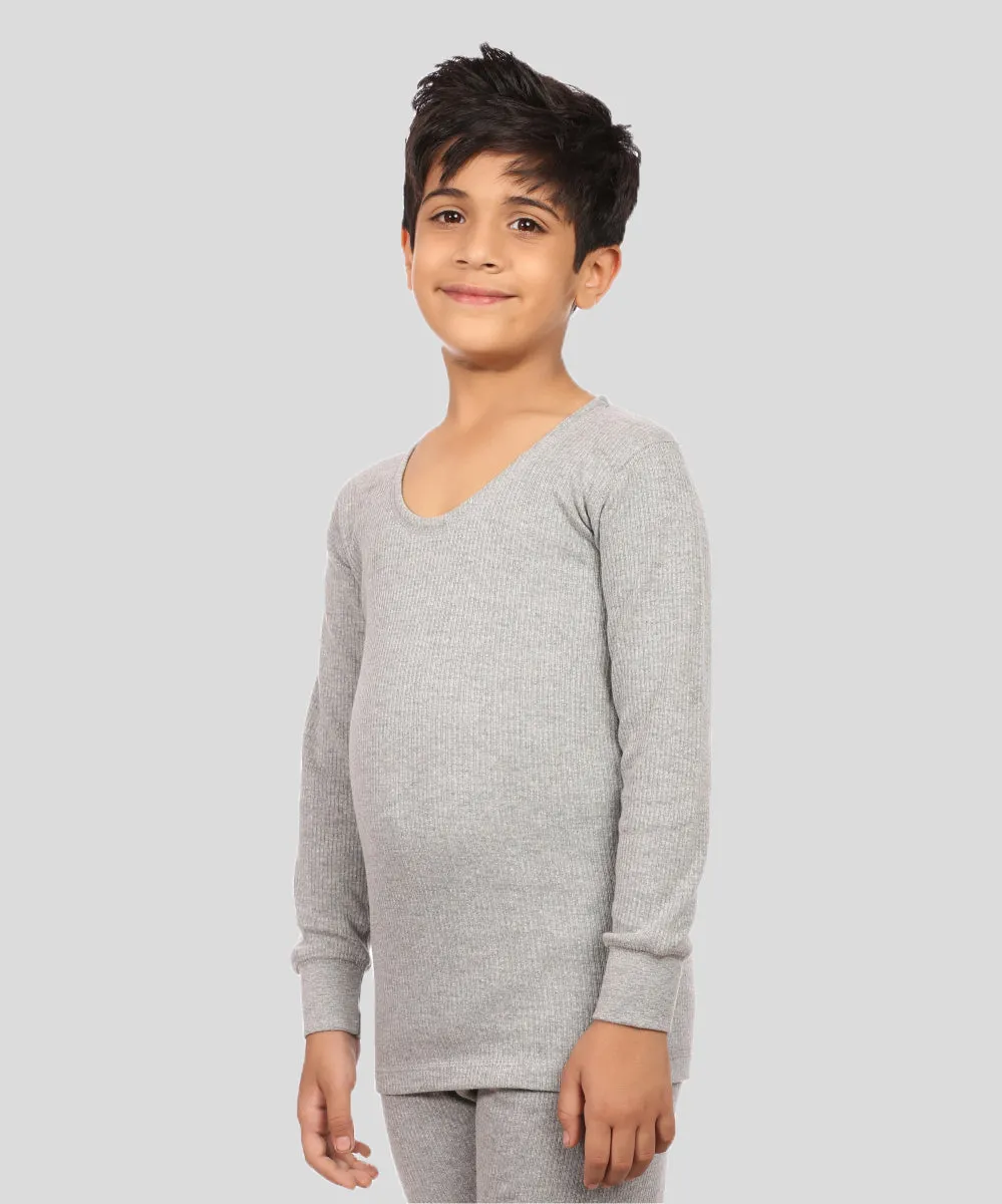 Neva Velveti Scoop Neck Full Sleeves Upper and Lower Warmer/Thermal Upper for Kids Unisex (For Boys and Girls)-Milange Grey