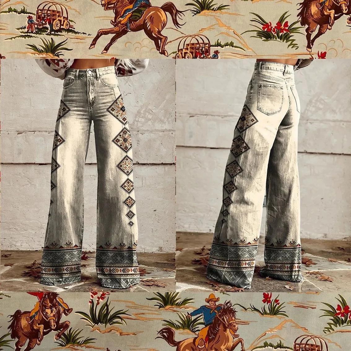 Printed Lightweight Denim Pants