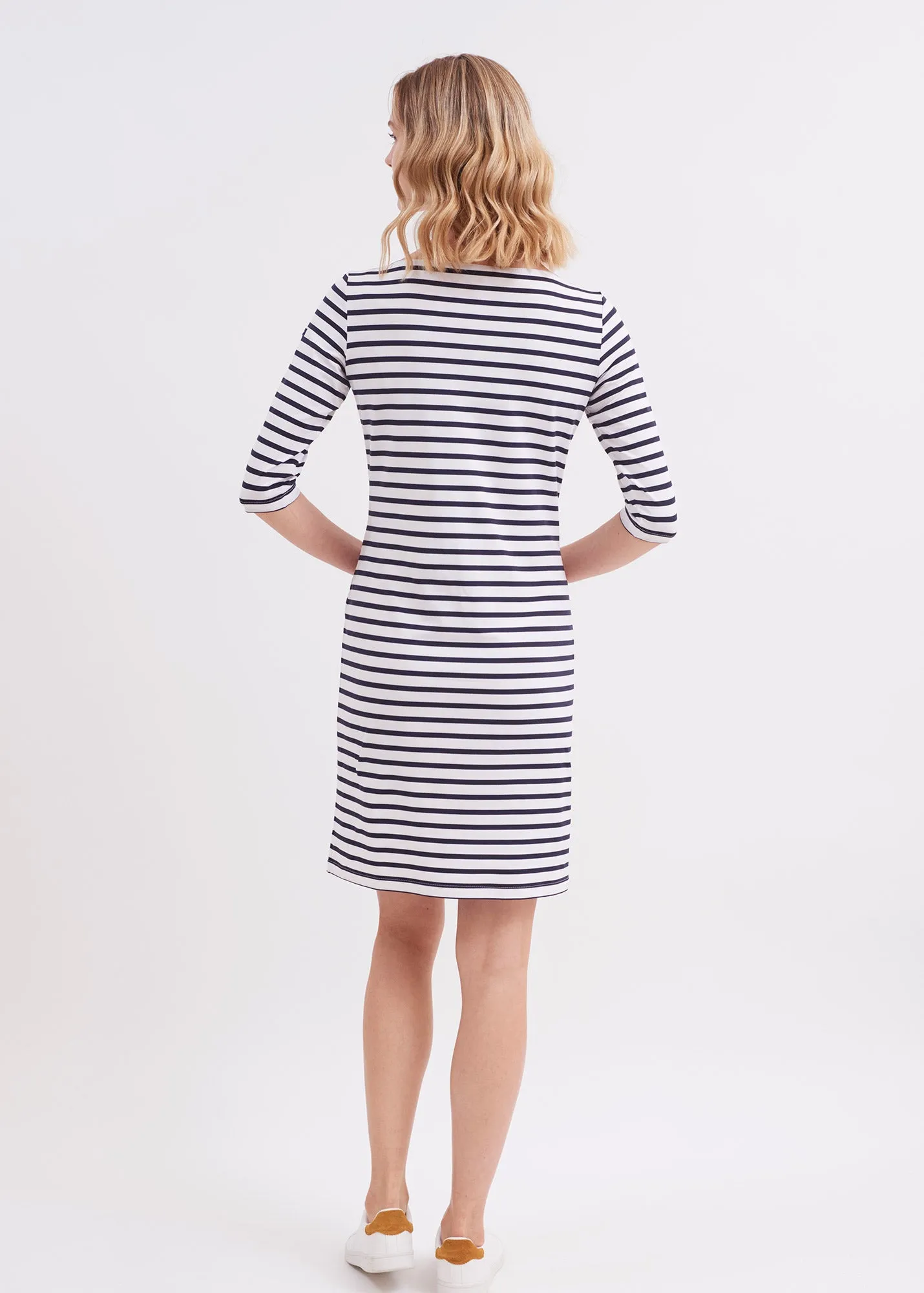 Propriano anti-UV striped dress - with 3/4 length sleeves (NEIGE/NAVY)