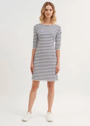 Propriano anti-UV striped dress - with 3/4 length sleeves (NEIGE/NAVY)