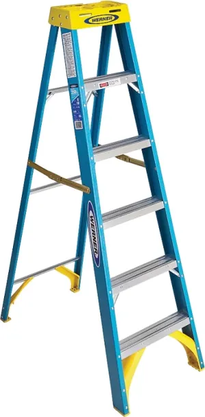 Werner 6006 Step Ladder, 6 ft H, Type I Duty Rating, Fiberglass, 250 lb, 5-Step, 10 ft Max Reach :EA: QUANTITY: 1